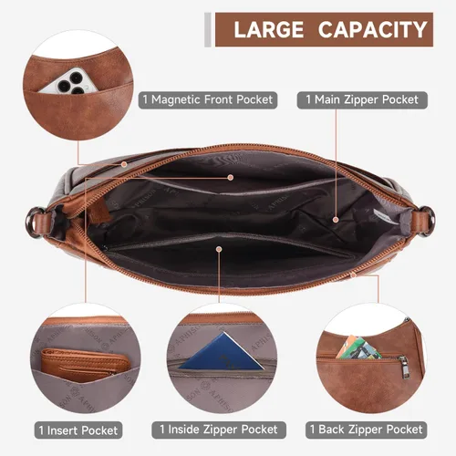 Vista 3 de APHISON Bolso cruzado de cuero moderno con correa ajustable, bolso de hombro para mujer