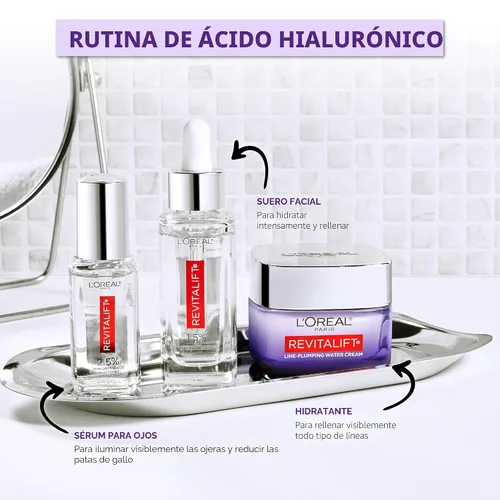 Vista 7 de L'Oreal Paris Revitalift - Suero de ácido hialurónico puro 1.5% para cara, suero antienvejecimiento para hidratar la piel y reducir las arrugas