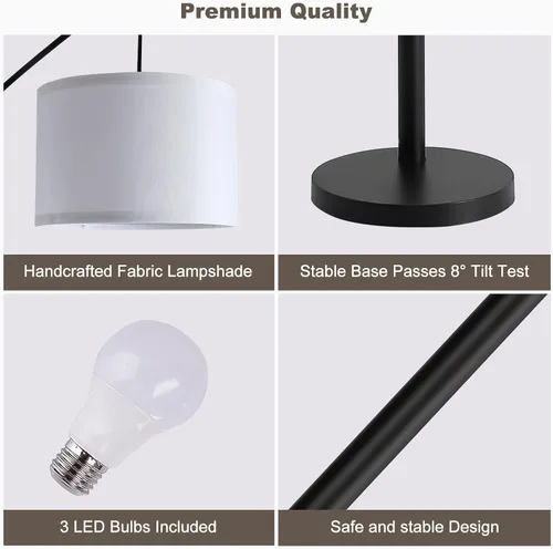 Vista 8 de Lámpara de pie con control remoto, lámparas de pie de arco de 3 luces para sala de estar, lámparas de pie altas de 2400 lm con pantallas blancas