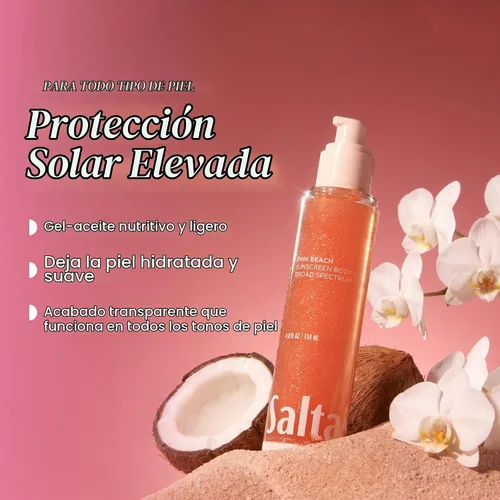 Vista 5 de Saltair Aceite Corporal SPF - Protector solar de amplio espectro SPF 50 PA++++. Aceite seco ligero con protección solar y extractos hidratantes