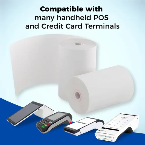 Vista 5 de Rollos de recibo de papel térmico sin núcleo de 2 1/4" x 72 pies para Poynt C Smart Terminal V3.0, 25 rollos/caja