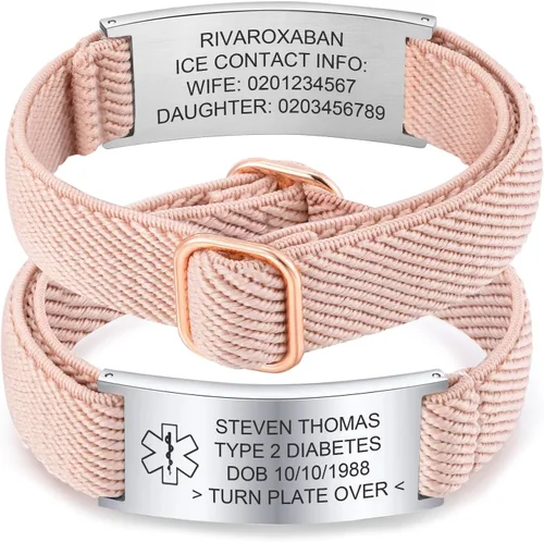 Vista 14 de Pulsera de alerta médica personalizada para hombres - Pulseras de identificación de acero inoxidable con correa elástica personalizada grabada