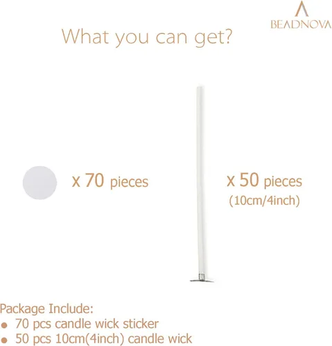 Vista 3 de BEADNOVA Mechas de algodón para velas de 4 pulgadas, 50 piezas con calcomanías, mechas cortas para hacer velas y calcomanías de doble cara
