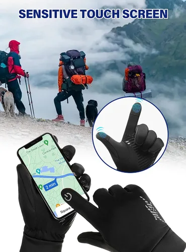 Vista 3 de Guantes de invierno para hombre y mujer, guantes térmicos resistentes al viento, para pantalla táctil, unisex, cálidos, antideslizantes, forrados