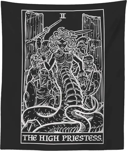 Vista 12 de Tapiz de cartas del tarot de la alta sacerdotisa - Medusa - mitología griega decoración del hogar para colgar en la pared (60 x 50 pulgadas)