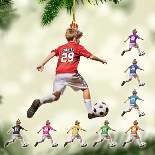 Vista 21 de Adorno plano de Navidad personalizado 2024, adorno de fútbol para niños, decoración de árbol de Navidad, regalos para jugadores de fútbol
