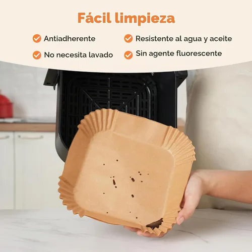 Vista 5 de Forros de freidora de aire Tastee 100 piezas - Diseño para cestas de freidora de aire de 3-6QT, forros de papel desechables absorbentes de aceite