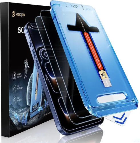 Vista 8 de MAGIC JOHN Paquete de 2 protectores de pantalla de vidrio para iPhone 17 Pro Max de 6.9 pulgadas, antiespía, eliminación automática de polvo, sin