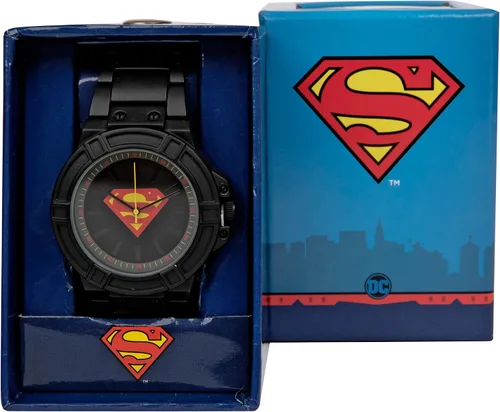 Vista 4 de Accutime Watch DC Comics Superman Classic Symbol - Cara de reloj con correa de metal negra, (no especificada), Negro