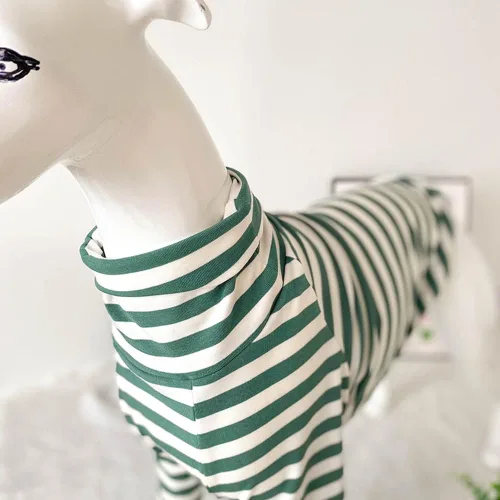 Vista 3 de Greyhound Clothes - Mameluco básico de algodón suave con cuello alto a rayas, chaleco de manga larga, sudadera elástica, pijama para perro italiano