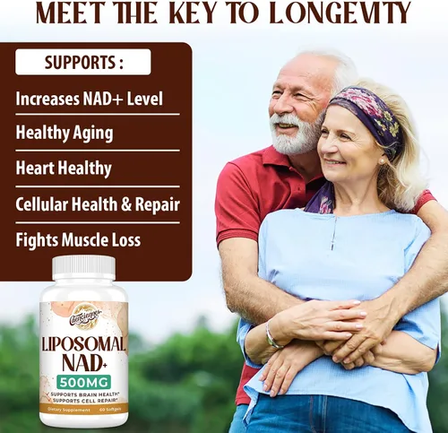 Vista 5 de Suplemento liposomal NAD+ de 500 mg, suplemento True NAD Plus, absorción superior, mejora el NAD+ más eficiente que la ribósido de nicotinamida