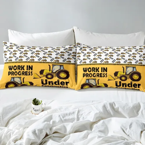 Vista 4 de Erosebridal Juego de sábanas de automóvil de dibujos animados para niños, juego de ropa de cama de camiones, tamaño individual, sábana bajera