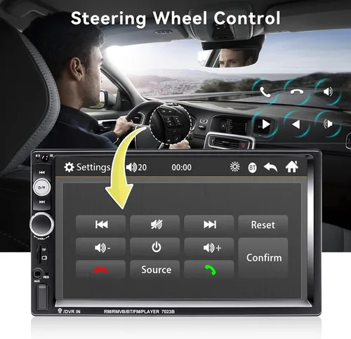 Vista 7 de CAMECHO Estéreo de automóvil de 7" con doble DIN, audio Bluetooth, reproductor MP5, USB, FM, radio multimedia+ cámara de respaldo mini de 4 LED