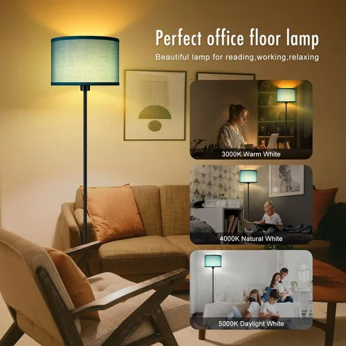Vista 3 de Lámpara de pie negra, lámpara de pie LED de 58 pulgadas de alto, lámparas de sala de estar simples con pantalla, interruptor de pedal de pie