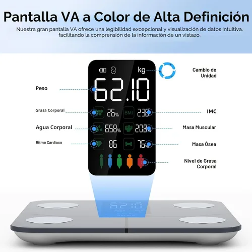 Vista 3 de Báscula inteligente para peso corporal: pantalla retroiluminada grande, báscula de peso de baño ultra precisa con 15 métricas de composición