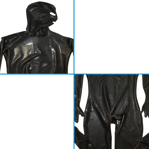 Vista 5 de BQQ Disfraz de lencería sexy de cuero de vinilo para hombre, disfraz de esclavo, chaqueta estrecha de castidad sexy para hombre con máscara de látex