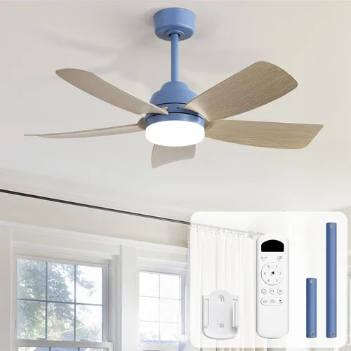 Vista 13 de Sofucor Ventiladores de techo de 42 pulgadas con luces, moderno ventilador de techo negro para dormitorio pequeño con control remoto, cuchillas