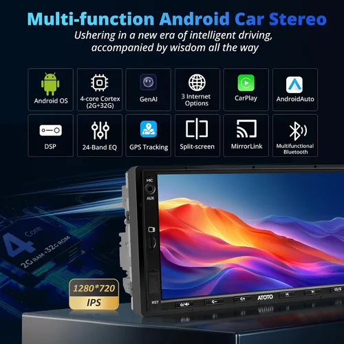 Vista 2 de A5L - Estéreo de auto doble DIN Android de 7 pulgadas con escáner OBD2, CarPlay inalámbrico y Android Auto, ecualizador de 24 bandas, DSP, conexión