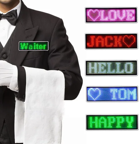 Vista 12 de Insignias de nombre LED, insignias de tarjetas de visita, pantalla de desplazamiento para restaurante, tienda, fiesta, bar, tablero de nombre LED