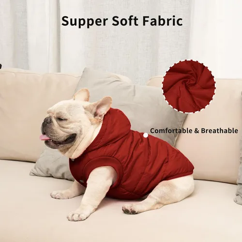 Vista 6 de Vecomfy - Sudadera con capucha para perro, forro de vellón, extra cálida, para invierno, chaqueta para perros grandes, abrigos con capucha para Rojo
