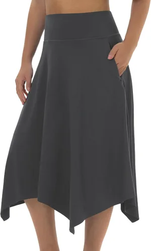 Vista 3 de COPYTREE Faldas hasta la rodilla para mujer con bolsillos, faldas atléticas de cintura alta para mujer, faldas midi modestas, tallas grandes