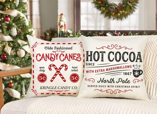 Vista 4 de Fundas de Almohada Navideñas Estilo Granja 16x16 Juego de 4 Decoraciones de Vacaciones de Invierno Navidad Funda de Cojín Rústica para Sofá Sillón