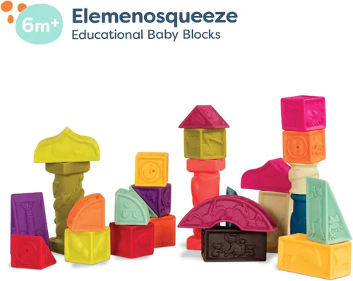 Vista 7 de B. toys Elemenosqueeze - Bloques para bebé, 26 bloques de construcción
