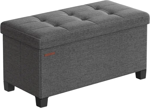Vista 13 de SONGMICS Banco otomano de almacenamiento, reposapiés plegable con patas, 15 x 43 x 15.7 pulgadas, banco de extremo de cama, baúl de almacenamiento