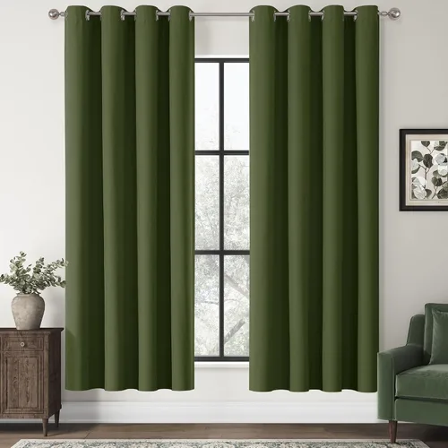 Vista 123 de ChrisDowa Cortinas 100% Opacas de Abedul Sólido de 45 Pulgadas de Largo, 2 Paneles para Dormitorio y Sala de Estar, Estilo Granja Oscurecedoras