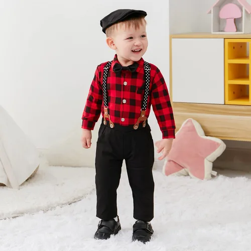 Vista 2 de Ropa de bebé niño 0-18M Traje de bebé niño 4 unids Ropa de vestido de bebé Conjuntos de esmoquin para bebés