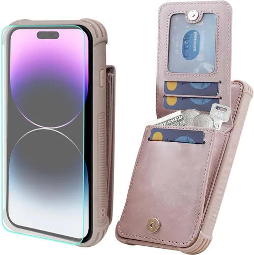Vista 20 de VANAVAGY Funda tipo cartera compatible con iPhone 14 Pro Max para mujeres y hombres, de piel sintética, cierre magnético, con bloqueo RFID Negro