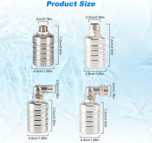 Vista 5 de Water Float Valve, Stainless Steel Fully Automatic Water Level Controller Portable Auto Shut Off Mini Float Valve for Water Tank Pool Kitchen 3/4in