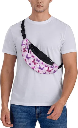 Vista 6 de Riñonera, bolsa de mensajero para deportes al aire libre y ocio, bolsa cruzada en el pecho para hombres y mujeres, rosado, púrpura