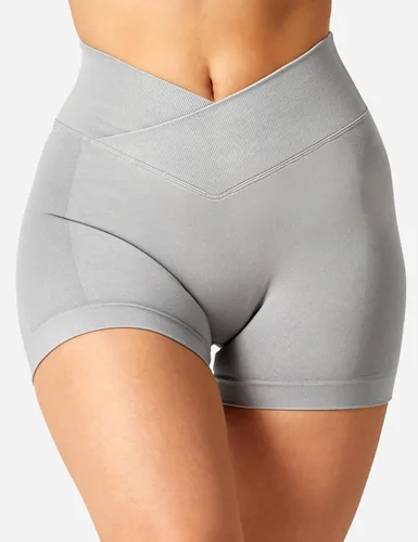 Vista 5 de YEOREO - Pantalones cortos de entrenamiento Scrunch Butt para mujer, 3.5 pulgadas, sin costuras, cintura cruzada en forma de V, para hacer deportes