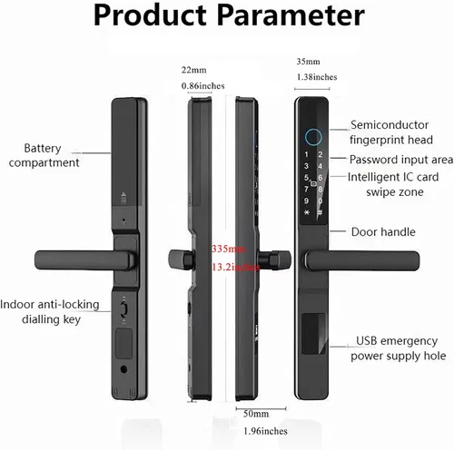 Vista 8 de HIFAM Cerradura de puerta de huellas dactilares, TUYA APP Control Smart Lock Cerradura de puerta electrónica con código código de acceso biométrico