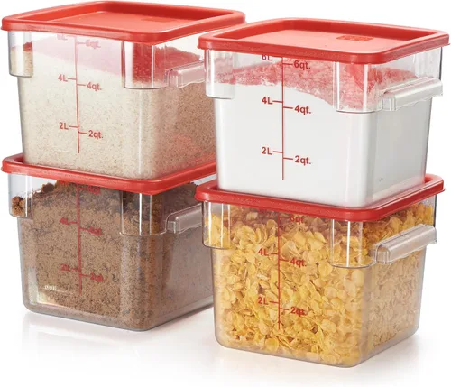 Vista 22 de CURTA Paquete de 4 recipientes de almacenamiento de alimentos con tapas azules, policarbonato transparente cuadrado de 12 cuartos de galón y 22 12