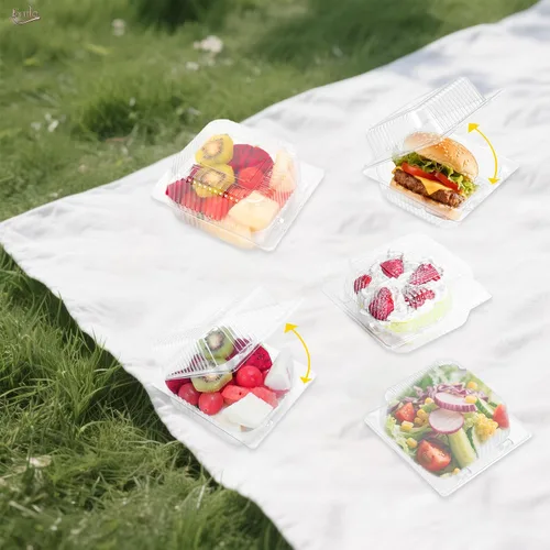 Vista 6 de Paquete de 100 Contenedores de Alimentos Tipo Almeja Transparentes, Contenedores Desechables de Plástico con Bisagra para Llevar con Tapas
