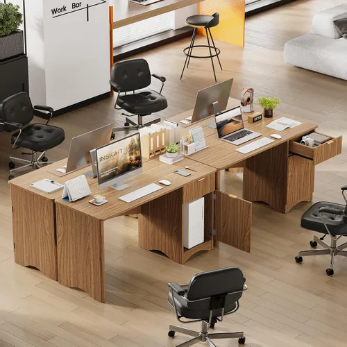 Vista 5 de Bestier Escritorio para computadora con cajón, escritorio de oficina de 47 pulgadas con armario de almacenamiento, escritorio de madera moderno