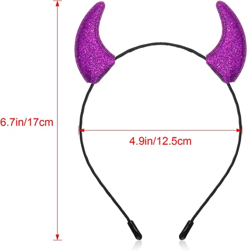 Vista 2 de Chuangdi 4 piezas de diadema de cuernos de diablo con purpurina para Halloween, accesorio de cosplay