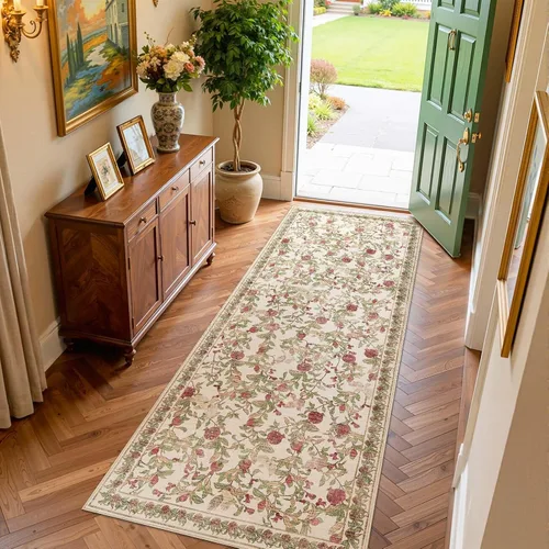 Vista 19 de jinchan Alfombra de entrada lavable vintage floral de medio círculo de 2 x Eden Azul/Verde