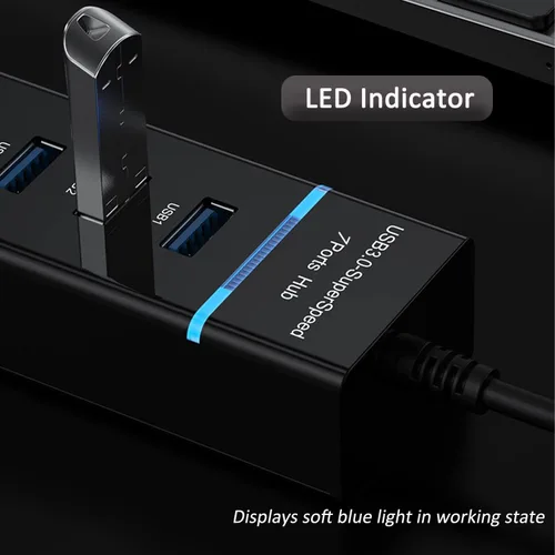 Vista 7 de Concentrador USB 3.0, vienon 7 puertos USB Data Hub Splitter para laptop, PC, MacBook, Mac Pro, Mac mini, iMac, Surface Pro y más dispositivos USB