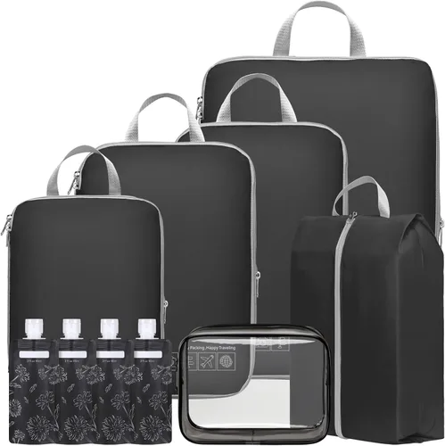 Vista 10 de Cambond Cubos de equipaje de compresión para mujeres de viaje, organizadores de equipaje ligeros, bolsas de equipaje para llevar en maletas 01