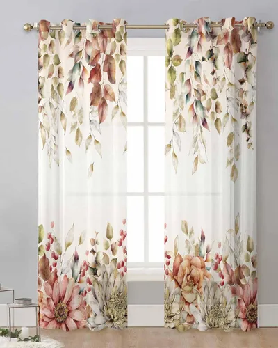 Vista 11 de Cortinas traslúcidas de hojas de eucalipto de 39 pulgadas de largo, juego de 2 paneles de cortinas para cocina, dormitorio, sala de estar, pasillo