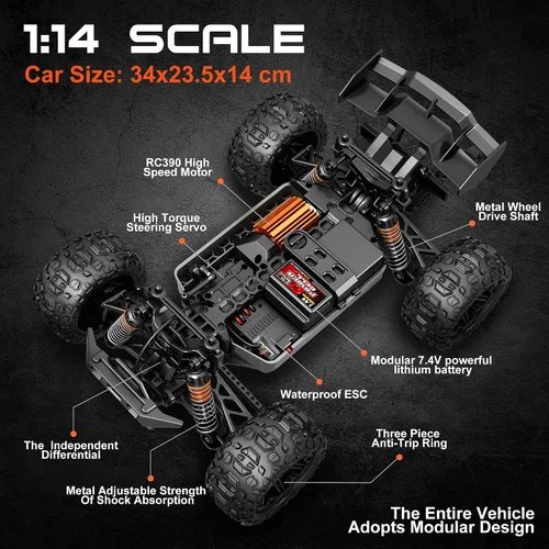 Vista 8 de X-TMAGA Vehículos RC Todo Terreno a Escala 1:14 para Adultos y Niños (HS14323), Máxima Velocidad de 40+ KPH, Camión RC Todo Terreno 4WD para Nieve