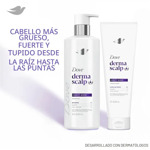 Vista 3 de Dove Acondicionador Derma Scalp Density Boost 1 unidad con suero laminar, glicerina y zinc + péptidos para la pérdida de cabello y rotura 9 oz