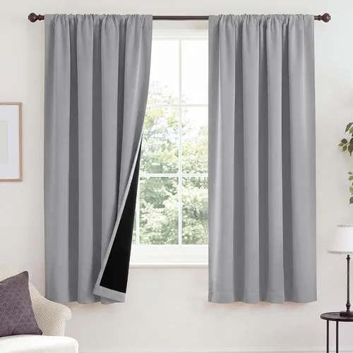 Vista 114 de NICETOWN Biscotti Beige 100% Cortinas opacas de 45" de largo para cocina, bolsillo con varilla para sótano completamente opaco, cortinas térmicas
