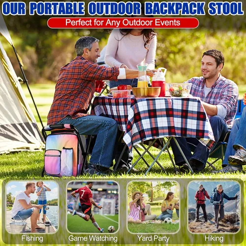 Vista 4 de Kikerike Silla enfriadora de taburetes tipo mochila resistente de 250 libras de carga máxima, portátil, ligera, plegable, para pesca, camping, caza