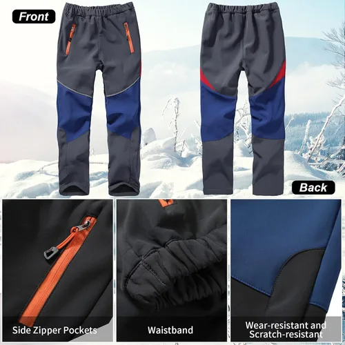 Vista 3 de Toomett Pantalones cargo de nieve para niños, niñas y niños al aire libre con forro polar suave Shell senderismo pesca esquí pantalones aislados
