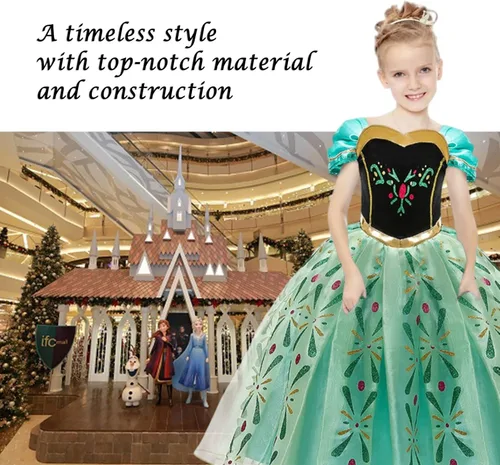 Vista 8 de Princess Anna Costume Coronation Dress for Girls 3T-10Y Halloween Dress Up Clothes Kids Pretend Play with Crown Accessories