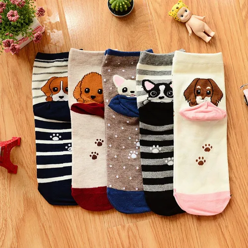Vista 5 de YSense Wear Cute Animal Socks for Women 5 Pairs Funny Dog Socks and Cool Cotton Art Painting Cat Socks Women